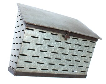 Galvanized Tin Wall Mount Olive Bin Container Mail Box Old Fashioned