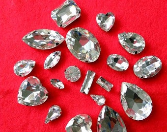 10 pcs Sew On Crystal Fancy Stones Different Shape Different Sizes Flat Back