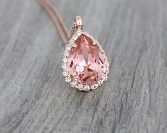 Rose gold Bridal necklace, Wedding jewelry, Wedding necklace, Swarovski necklace, Teardrop necklace, Bridesmaid necklace, Simple necklace