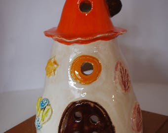 House ceramic candle holder candle orange roof, ceramic candle holder