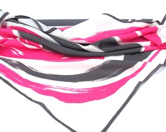 Abstract Brushstroke Scarf - Vintage Scarf in Pink, Grey and White