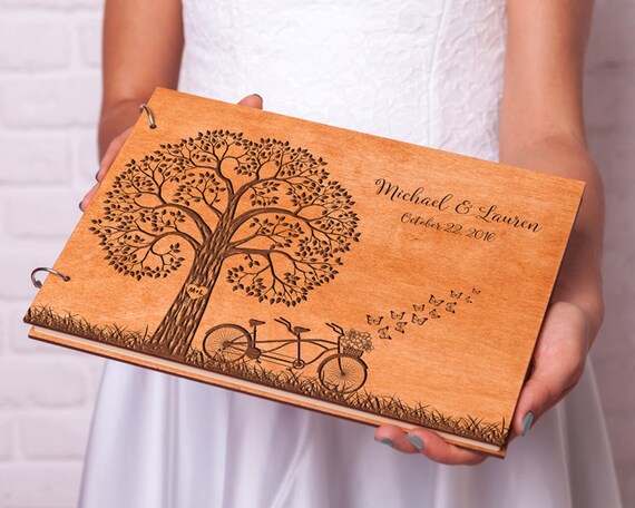  Rustic Wedding guest book Wood guestbook Tandem Bike guest 