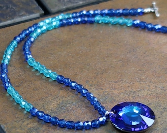 Necklace is made with Stunning Bermuda Blue Swarovski Crystal and Fire Polished Glass