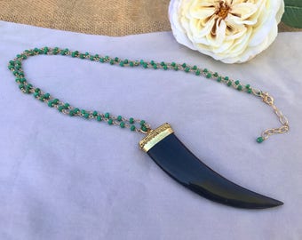 Black Horn Pendant Necklace