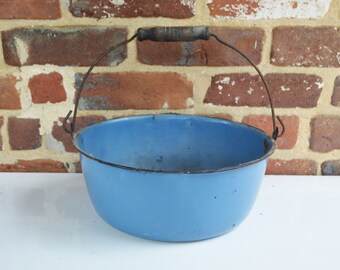 Rustic Vintage Blue Enamelware Campfire/Wood Stove/Country Kitchen Pale/Pot