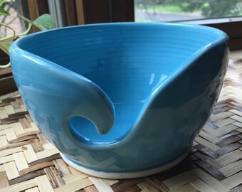Handmade Porcelain Yarn Bowl in Turquoise Blue