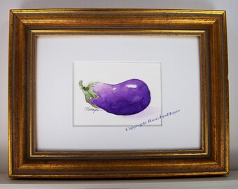 Original Watercolor Painting Eggplant Vegetable Veggie ACEO Kitchen Art Garden Still Life Veggies