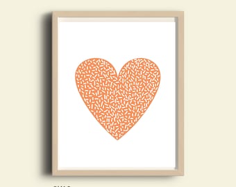 Printable heart print, peach heart art, illustration heart print, printable art, nursery art, love sign, modern minimalist wall art, 8"X10"