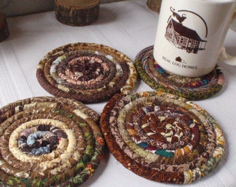 Brown Bohemian Coiled Coasters - Set of 4 - Handmade by Me, Absorbent Coasters