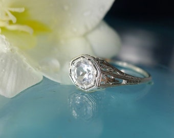 Herkimer Diamond Sterling Silver Ring, Natural Herkimer Diamond, Antique Style Ring, Promise Ring, Gemstone Ring, Engagement Ring