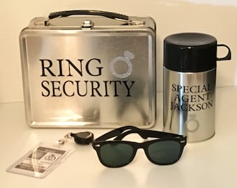 Deluxe Ring Security Set - Box, Thermos, Sunglasses & Coloring Book with Crayons - Ring Bearer Alternative