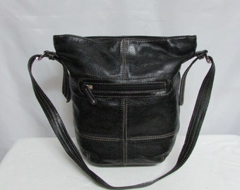 Vintage Tignanello Black Leather Satchel Hobo Tote Shoulder Purse Handbag With Contrast Stitching