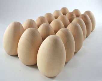 18 Wooden Easter Eggs | DIY Unfinished Wood Egg, Pullet Size Wooden Eggs, 2" Natural Wood Eggs