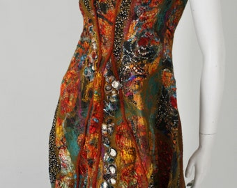 Nuno felt dress, one of a kind artwear, Klimt inspired