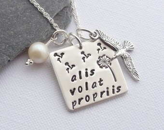 Alis Volat Propriis - she flies with her own wings - Sterling Silver Necklace - Graduation