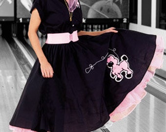 Adult Poodle Skirt with Hand Sewn Chenille Poodle With Chain Stitched Leash