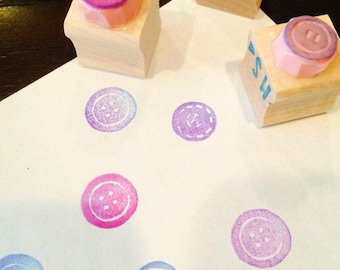 Button rubber stamp set//hand carved and hand crafted