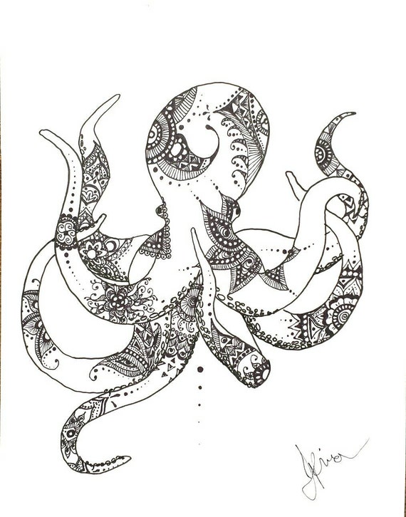 Items similar to pen and ink octopus henna  style drawing  