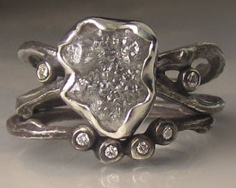 Raw Diamond Engagement Ring, Rough Diamond Twig Ring, 2.93 Carats