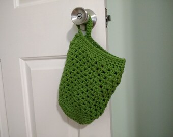 Crochet Hanging Storage Basket, Doorknob Basket, Bathroom Decor, Hanging Organizer, Hanging Pouch - lush (CHSB1A)