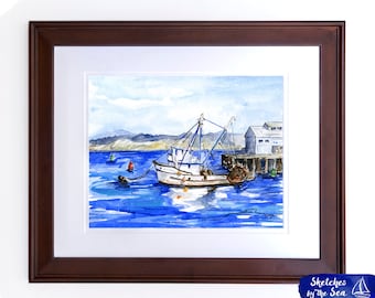 Monterey Fishing Rig. Fisherman's Wharf. Watercolor Painting - Art Print