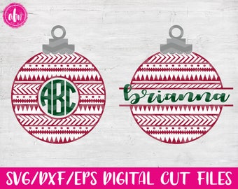 Aztec Christmas Ornament, SVG, DXF, EPS, Cut File, Monogram Split, Santa, Vector, Silhouette, Cricut, Elf, Holiday, Winter, Vinyl