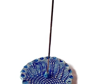 Ceramic incense stick burner, incense plate, incense bowl, incense holder with lace texture, incense cone dish, incense tray, handmade