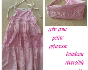 Dress and headband, summer dress, headband hair, dress has ruffles, pink