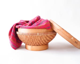 Rattan Holding Basket, Bohemian Decor Basket, Woven Throw Basket, Vintage Storage Basket