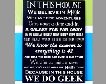 In This House we do Geek Painted Canvas - Geek chic home decor