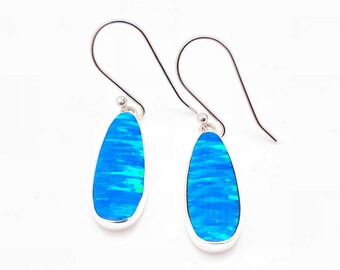 Blue Opal Earrings // Opal Earrings // 925 Sterling Silver // Small Oval Setting
