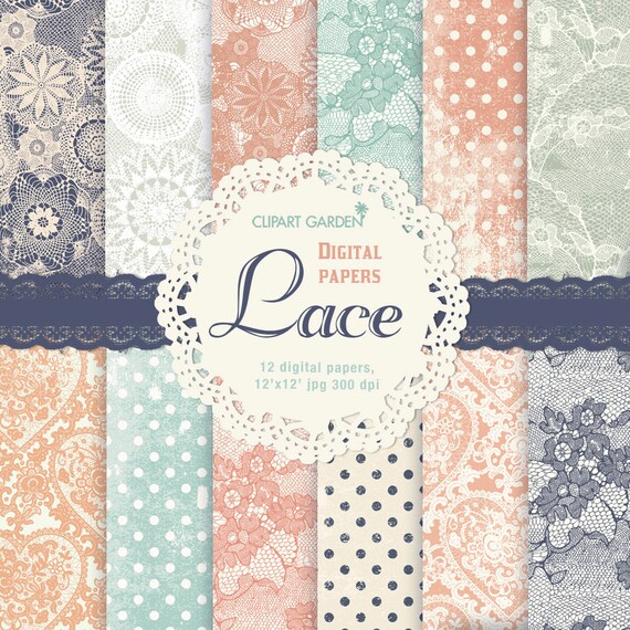INSTANT DOWNLOAD 12 Romantic Lace Digital Papers Pack. paper