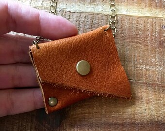 Crystal Holder - Leather Jewelry - Light Brown - Talisman Pouch Necklace - Soft Dark Brown Leather - Amulet Bag Necklace