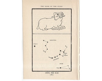 c. 1944 Aries - CONSTELLATION FIGURE PRINT - original vintage astronomy print - star map - celestial lithograph - the ram