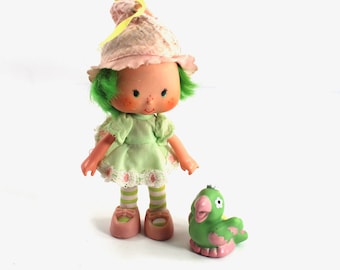 Vintage Lime Chiffon and Parfait Parrot Strawberry Shortcake doll and figurine - Kenner, 1982, 1979, 1980s, 80s toys