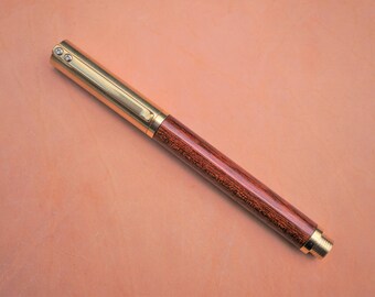 Hand Turned Fineliner or Rollerball Pen, Exotic Bloodwood, Solid Brass