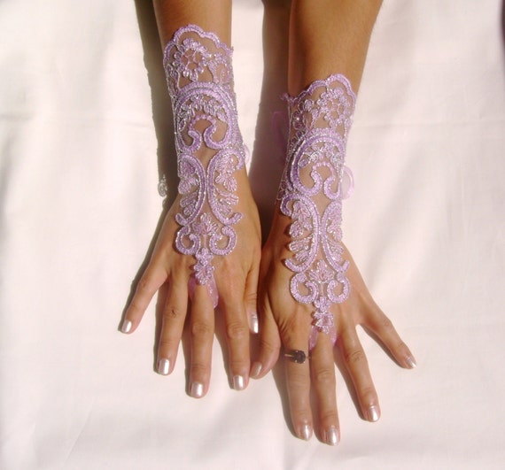 Lavender gloves lilac bridal gloves light purple fingerless lace gloves french lace silver frame, bridesmaid dresses, glove