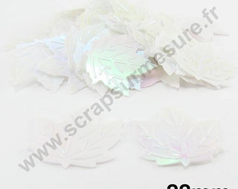 Glitter confetti - leaf White Pearl - 22mm - x 100