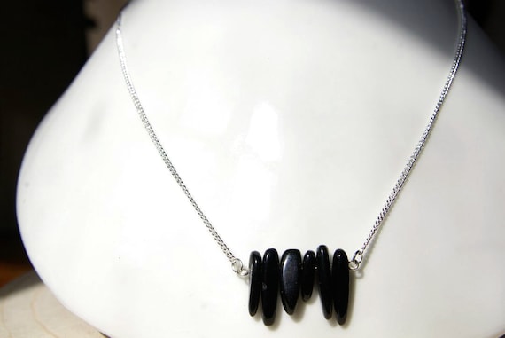 Black Obsidian Bar necklace, Silver 925 necklace, Black Obsidian Gemstone, birthstone, Obsidian jewelry, Minimalist, Zodiac