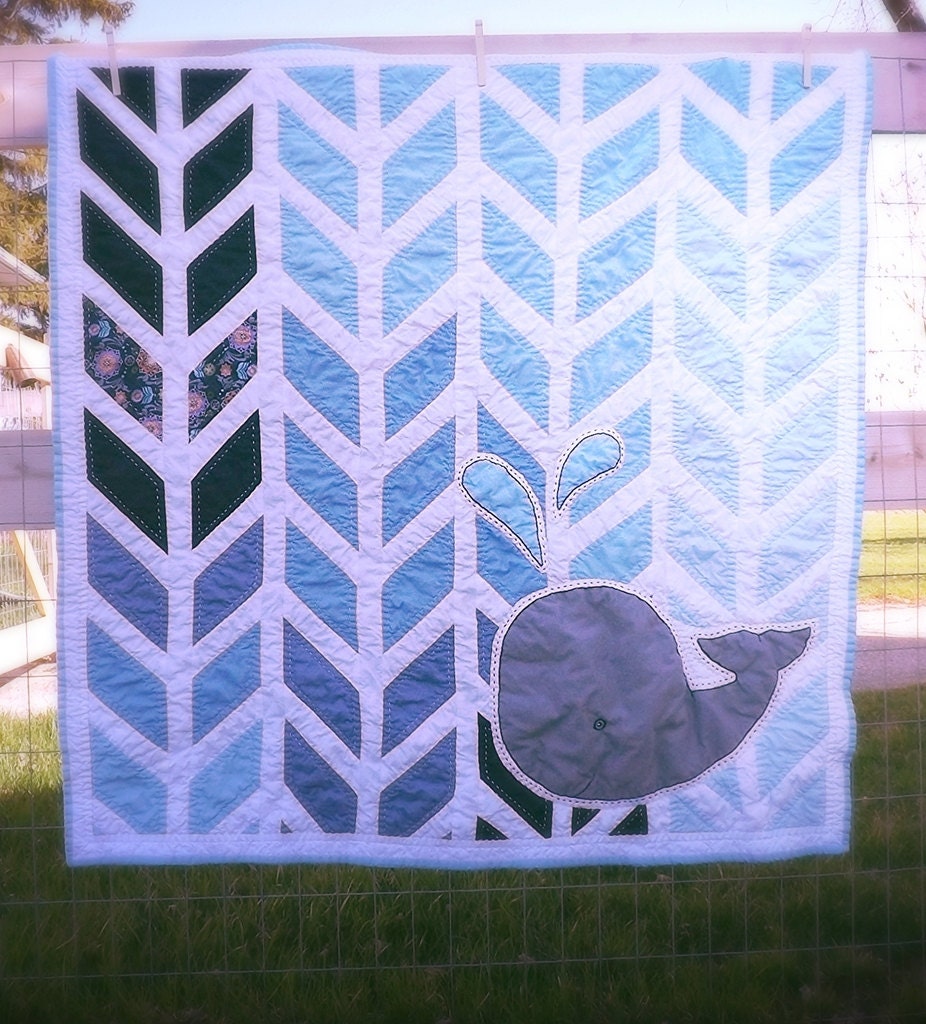 Baby Whale Quilt Navy baby boy Blue Nautical Nursery theme