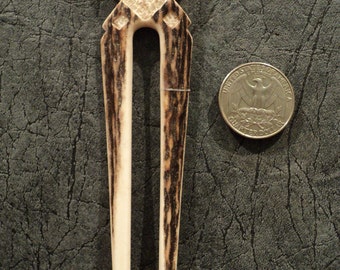 Antler Hair Pin-Antler Hair accessories-Bone carving-Carved Deer Antler- semiprecious stone jasper-Antler hair fork