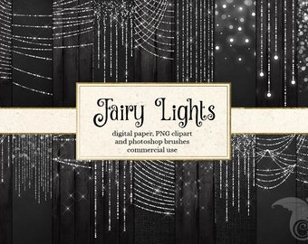 Fairy Lights Clipart, Digital Paper, Bokeh String Lights Clip Art, Wedding Photography Overlays, Christmas Lights, Photoshop Brushes