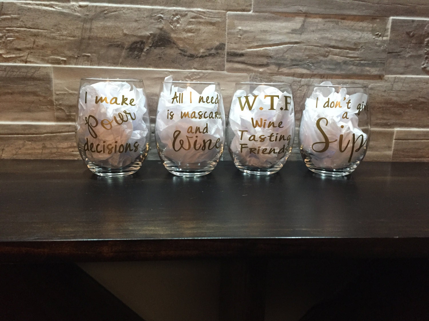 Set Of 4 Stemless Wine Glasses With Funny Sayings