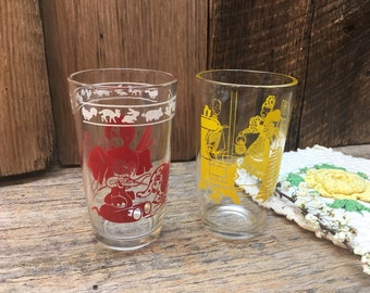 Small Vintage Juice Glasses/Kid's Glasses/Yellow/Red/Kraft/Swanky Swig