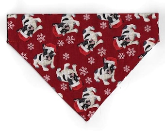 Boston Terrier CHRISTMAS Dog Bandana with a Pocket by K9 Just in CASE - Reversible! Santa Dogs