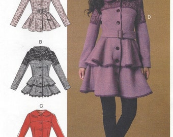 Womens Peplum Jackets or Coats & Belt With Hood or Peter Pan Collar McCalls Sewing Pattern M7442 Size 6 8 10 12 14 Bust 30 1/2 to 36 UnCut