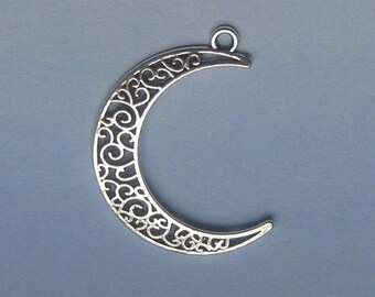2 PENDANTS Crescent Moon charms decorated with openwork silver metal