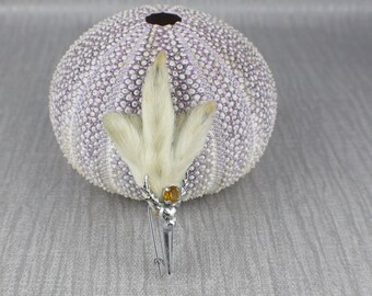 Vintage Scottish Grey Grouse Foot Brooch with Amber Colour Glass Cut Color Stones and Stag Head Detail Taxidermy