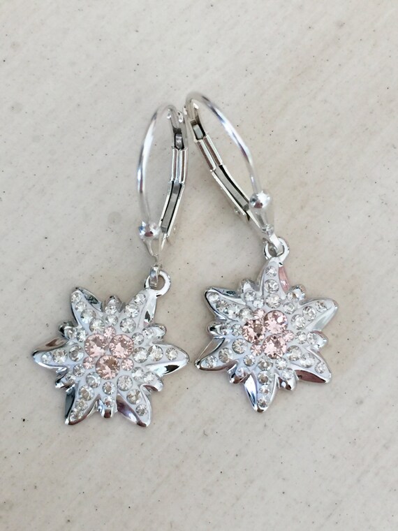 Vintage Rose Edelweiss Swarovski Crystal Earrings, Sterling Silver