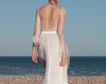 Boho wedding dress, lace wedding dress, backless, long sleeve wedding dress, lace sleeves, bohemian wedding - Silene & Sonella Two-piece